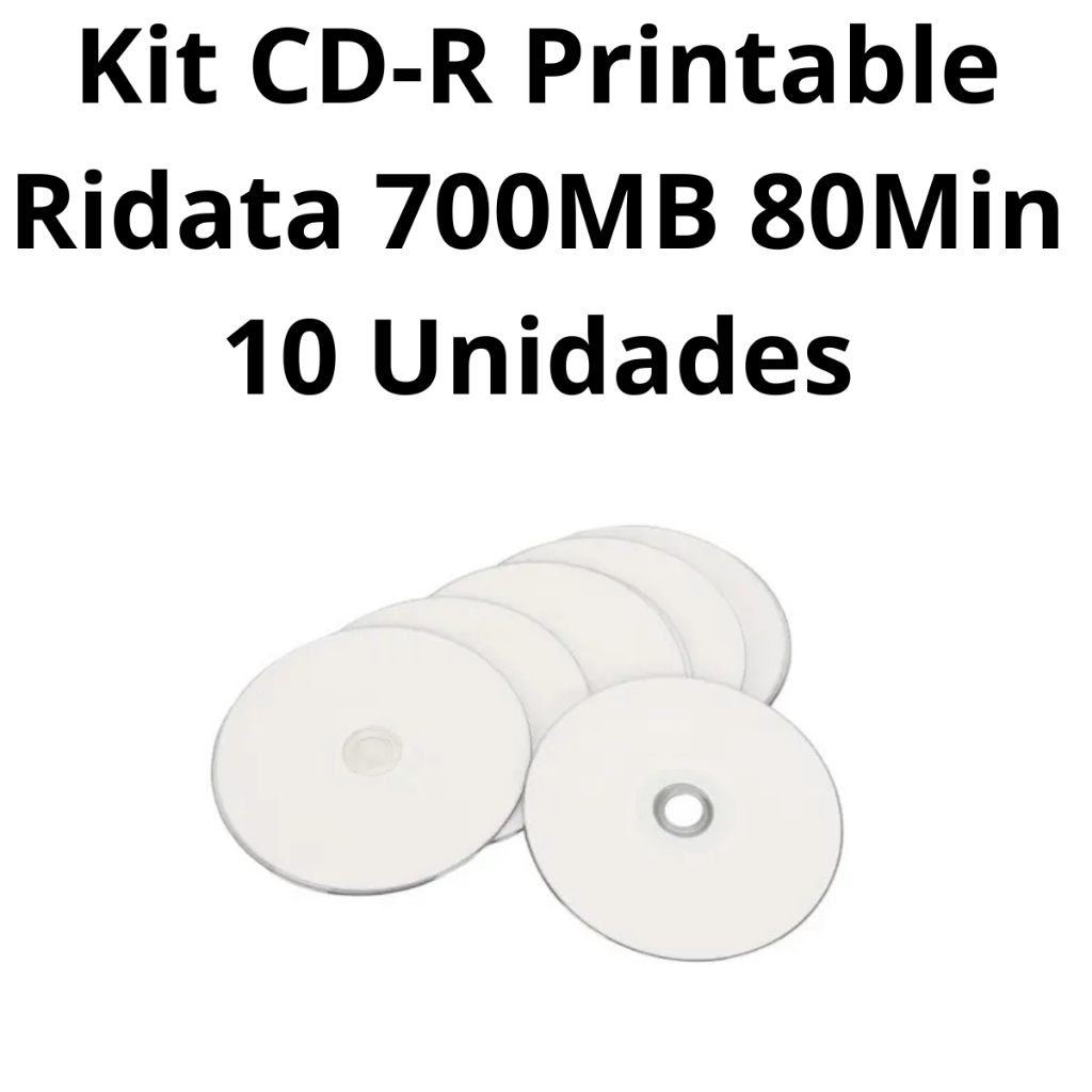 CD-R Printable Ridata 700MB 80Min 10 Unidades Jogos Música Arquivos Backup