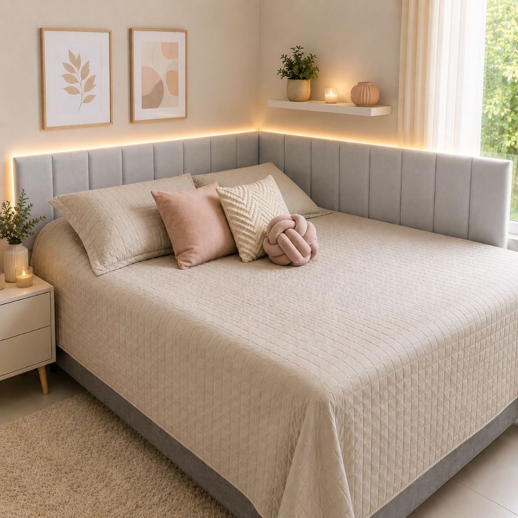 Cabeceira Modular Estofada em L Ate 20 Modulo cama Box Casal Queen King Painel Adesivo 45x20 cm Luxo Decoração Quarto
