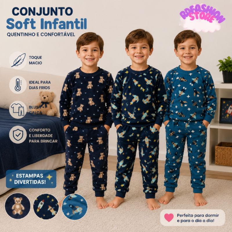 CONJUNTO SOFT INFANTIL MASCULINO INVERNO QUENTINHO CONFORTÁVEL
