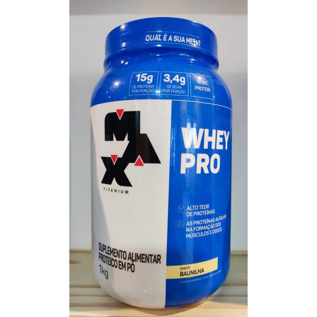 Whey Pro Pote 1kg Sabor Baunilha, Morango, Chocolate Max Titanium