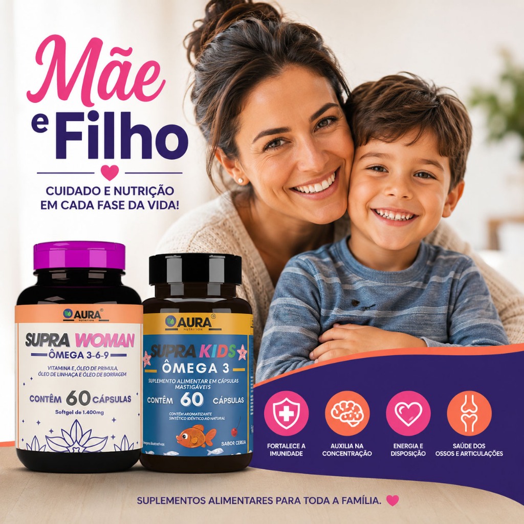 Kit Ômega 3,6, 9  Supra Woman 60 Cápsulas + Ômega 3 Supra Kids 60 Cápsulas …
