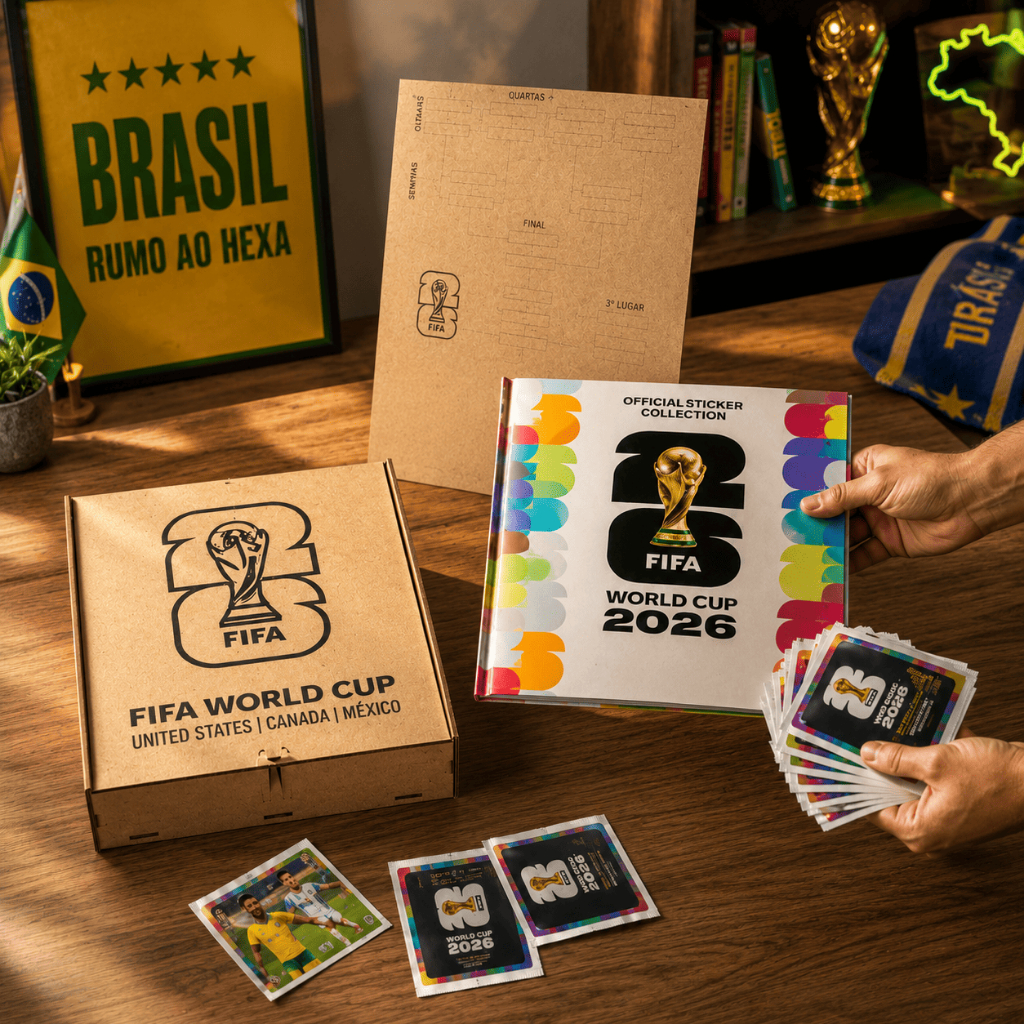 Caixa Organizadora Álbum Figurinha Copa Mundo 2026 MDF c/ Divisória Colecionador 33x25x6 cm