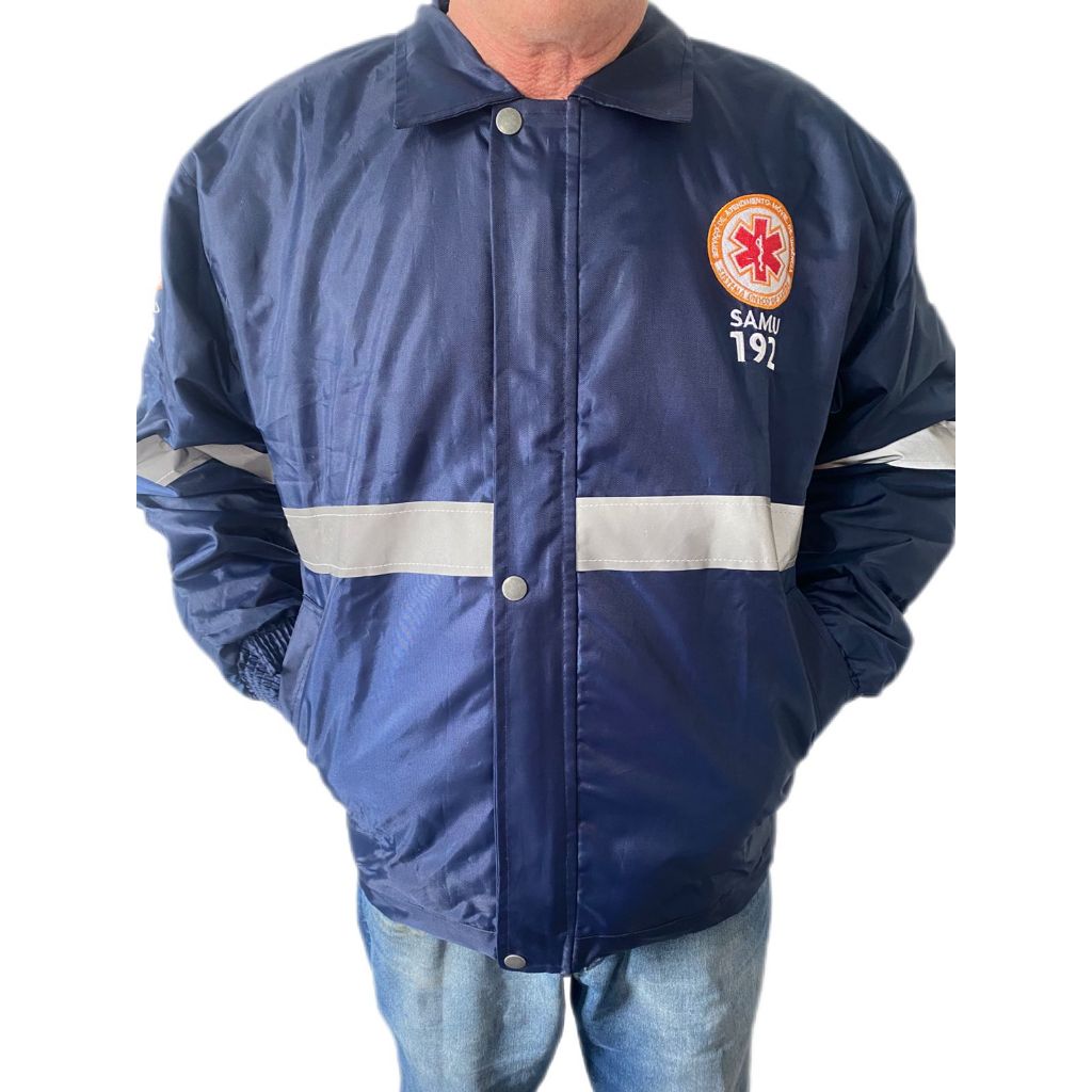 Jaqueta Nylon Resinado SAMU com Capuz e Bandeira do Brasil