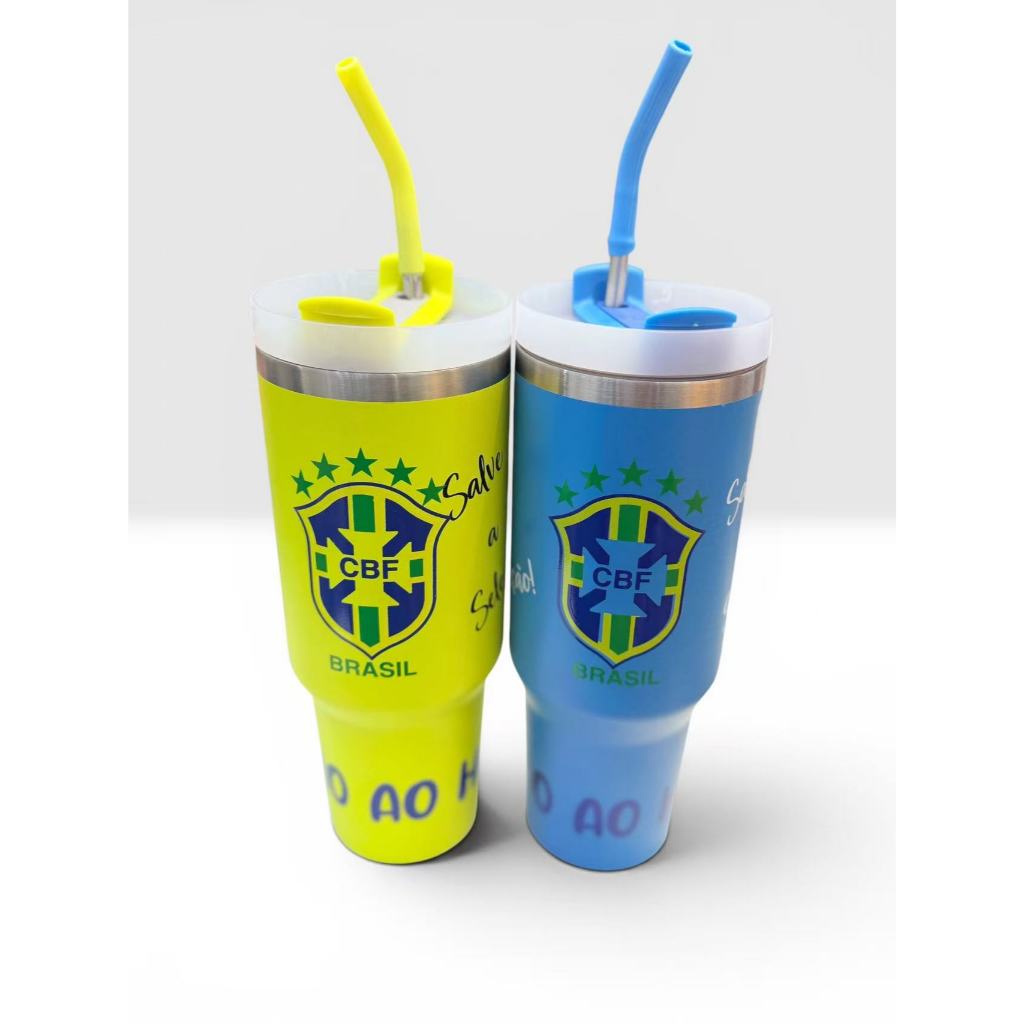 Copo Brasil Garrafa Térmica com Canudo 1200ml