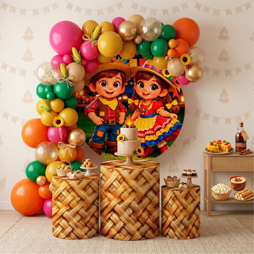 Capas Festivas Painel Redondo Festa Junina  Trio Cilindro Decoracao Arraia Infantil Menino Menina Bibi