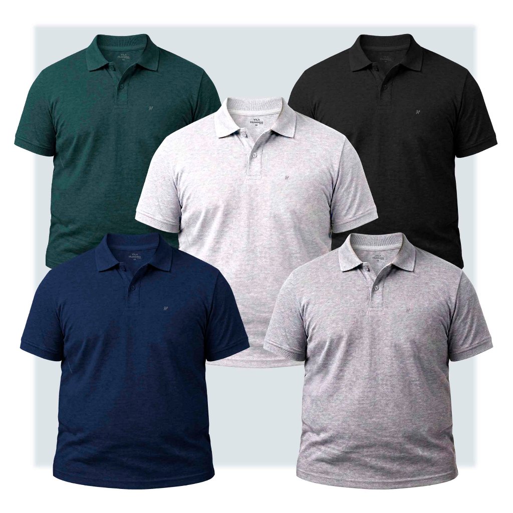 Kit 5 Camisas Polo Sem Bolso em Tamanhos G1 a G9, Cores Variadas