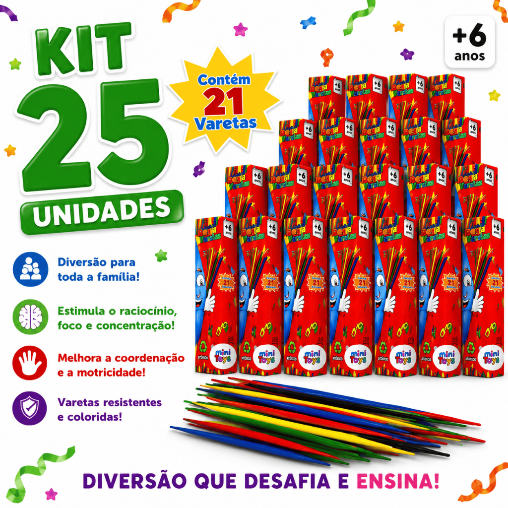 25 Pega Vareta 21 Palitos Para Kit Festa Lembrancinha Aniversario Prenda Criança
