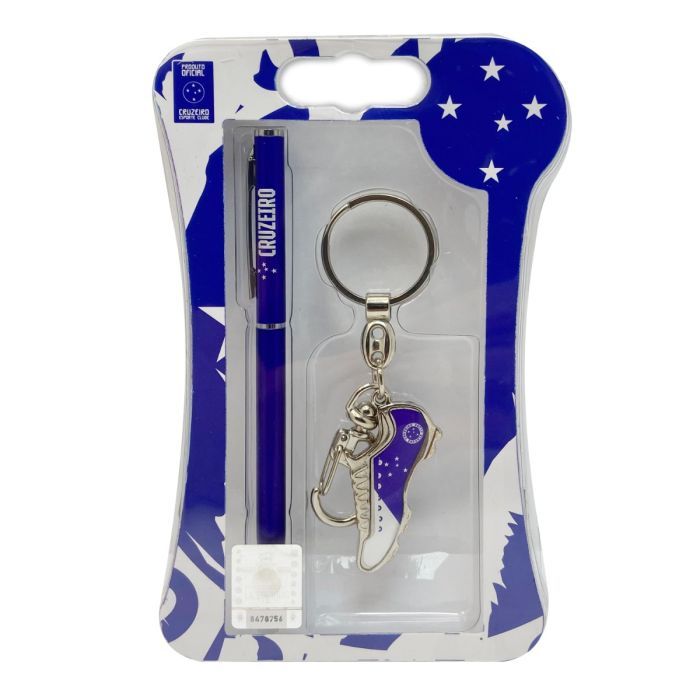 KIT CRUZEIRO CANETA E CHAVEIRO CHUTEIRA FUTEBOL METAL ORIGINAL