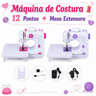Máquina De Costura Elétrica Portátil 12 Pontos Bivolt 110v/240v Com Mesa Extensora