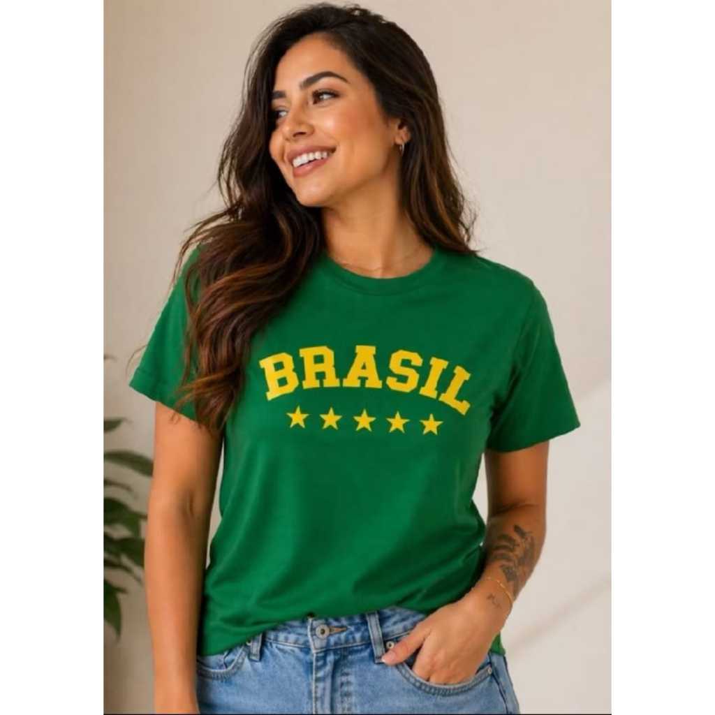Camiseta Feminina Blusa Brasil  Lançamento Copa 2026 Do P ao GG  Algodão Fio 30
