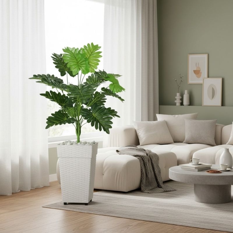 Planta ArtificiaL Arranjo Palmeira  Folhagem Decoração  + Vaso Decorativo