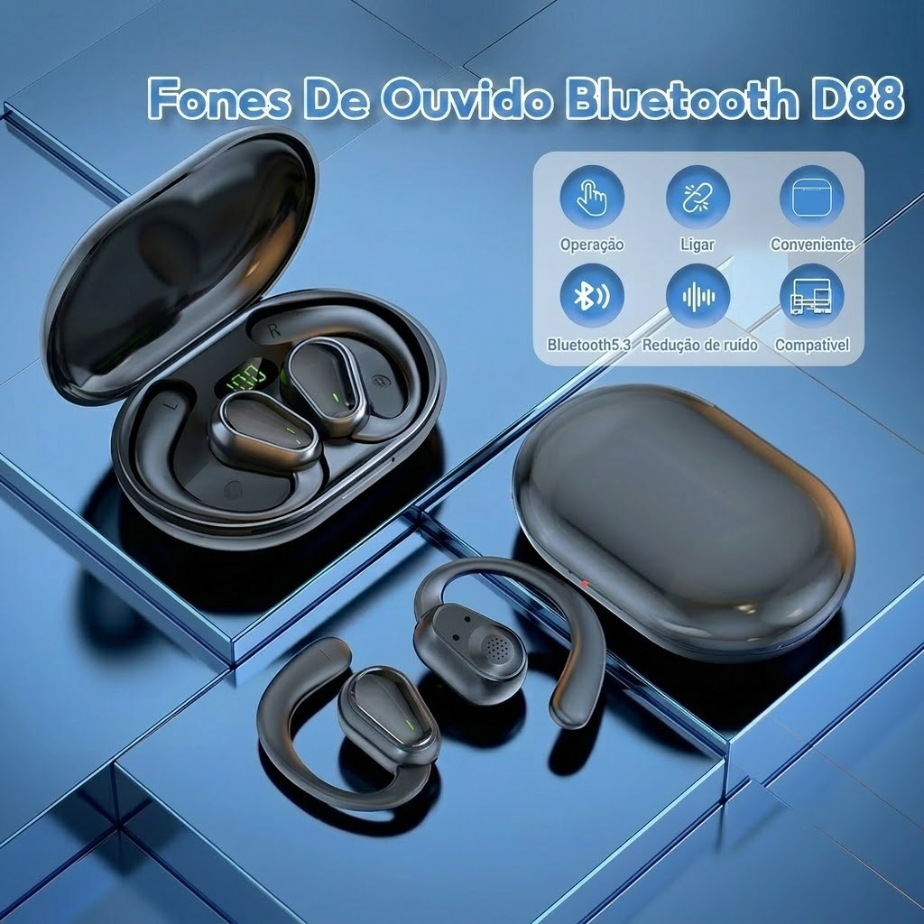 Fone de Ouvido Bluetooth Sem Fio 5.3 Fones Sem fio Som Estéreo Toque Inteligente e Resistência à Água