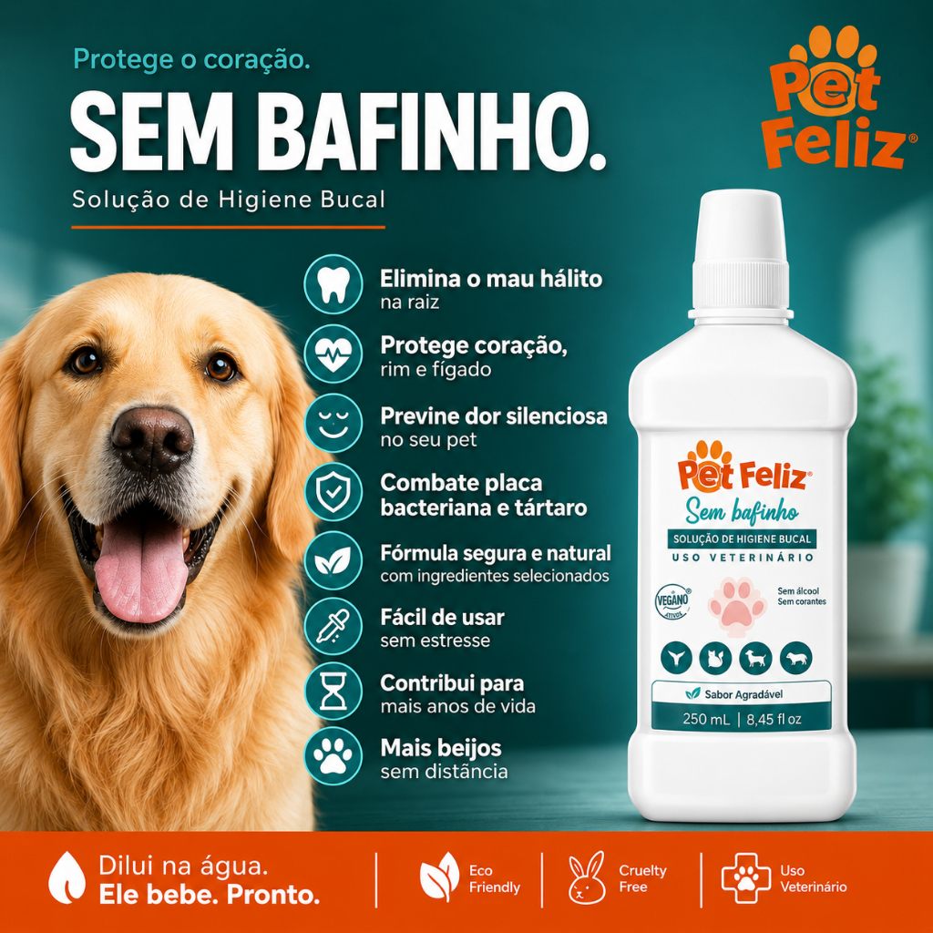 Acabe Com o Mau Hálito Do Seu Pet | Tratamento rápido e efetivo | Solução Bucal  Sem Bafinho Pet Feliz |