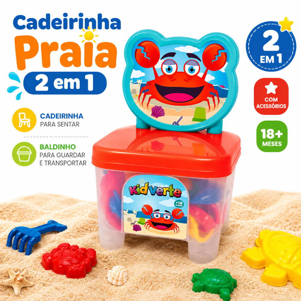 Cadeira Infantil Praia que vira baldinho 2 em 1 Big Star e Acessórios Areia Infantil 40kg Menina Menino