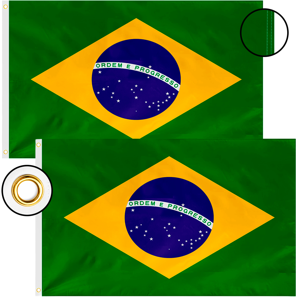 Bandeira do Brasil + Brasil em Tamanho Grande 150x90cm em Poliéster Dupla Costura com Ilhós