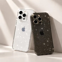 Capa de Celular Glitter Transparente Comparável com iPhone XR 11 12 13 14 15 16 Pro Max Silicone Anti-Shock