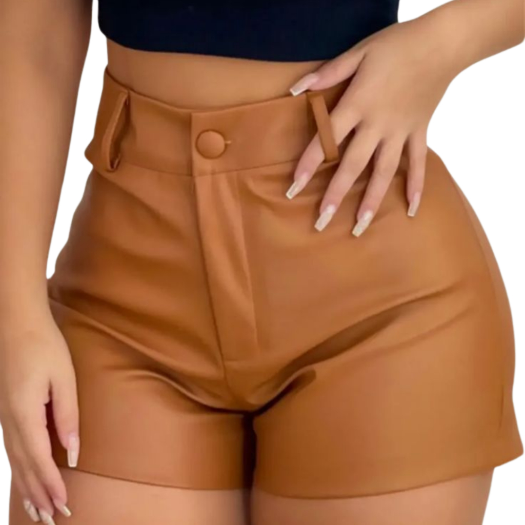 Short Feminino em couro Fake Cintura Alta Luxo Moda Inverno 2026