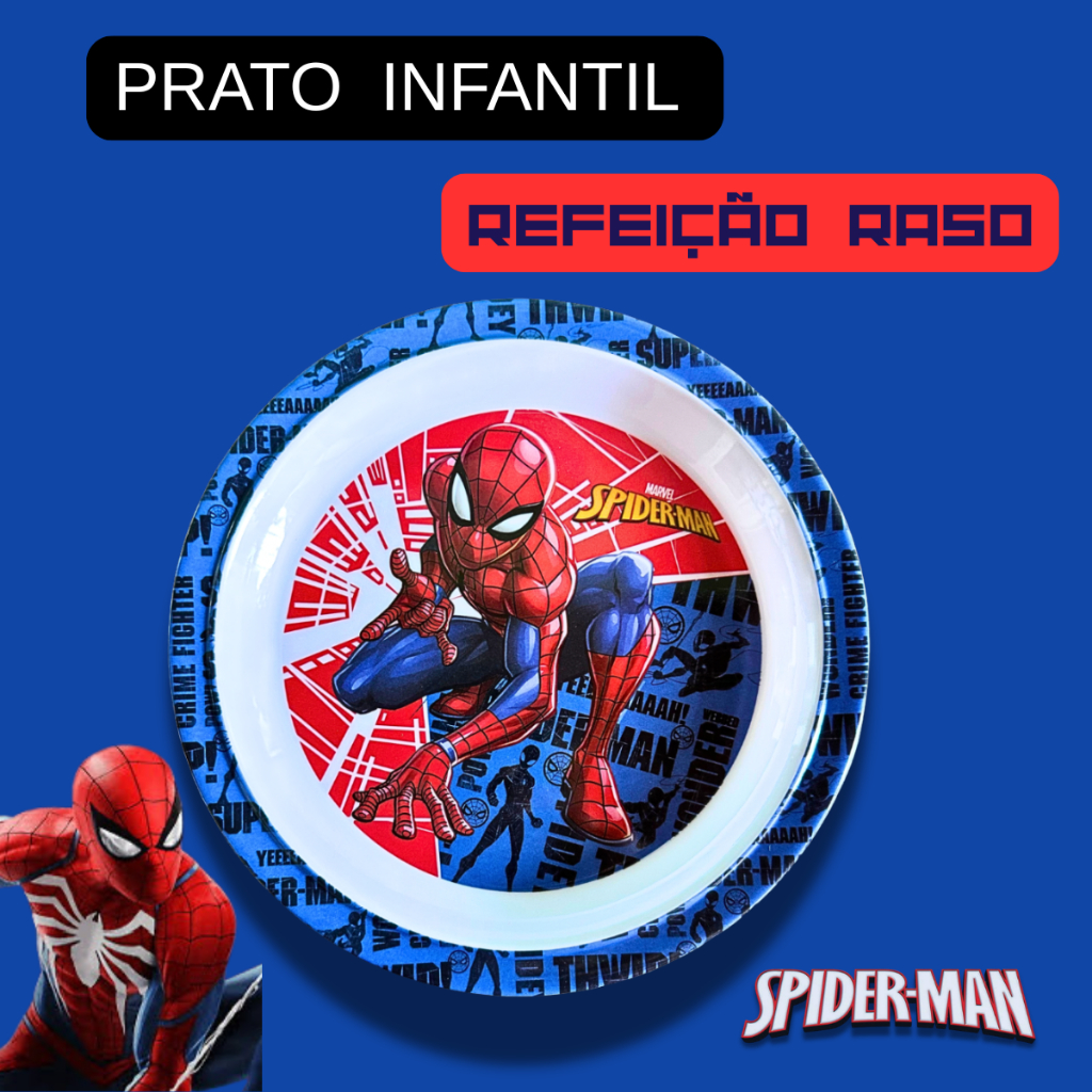Prato Infantil Refeição Homem Aranha Prato Raso de Melanina Livre de BPA Resistente