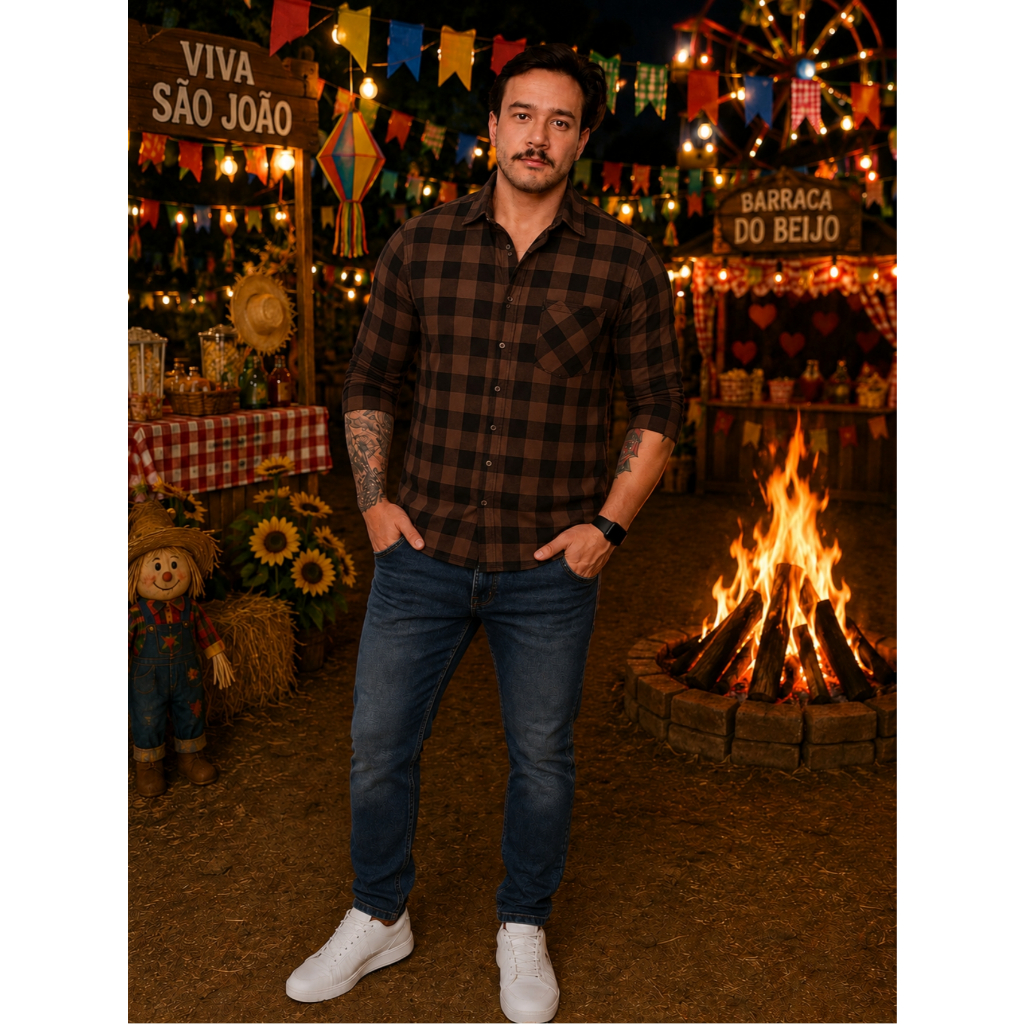 Camisa Masculina Xadrez Flanelada blusa de manga longa