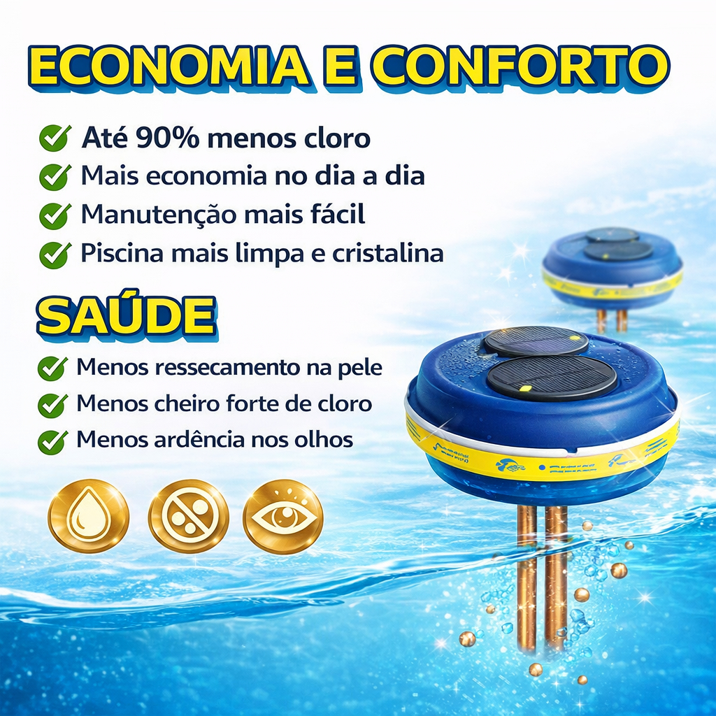 Detalhes do Ionizador Solar Duplo Piscina ate 80 Mil Litros Cobre Groso Reduz Cloro Bactericida Antialgas