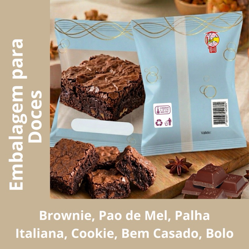 Embalagem Brownie Cookie Pao de Mel Palha Italiana Bolo Gelado 9,5x14cm BOPP