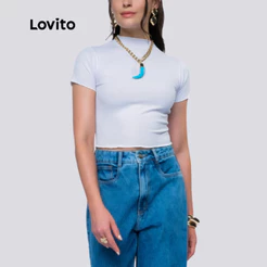 Lovito Blusa Cropped Feminina Gola Alta TSB14891519