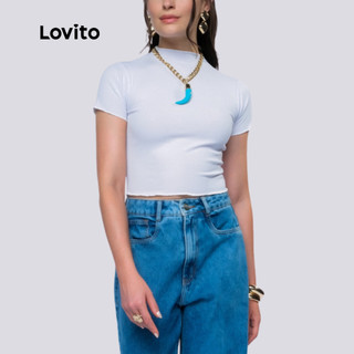 Lovito Blusa Cropped Feminina Gola Alta TSB14891519