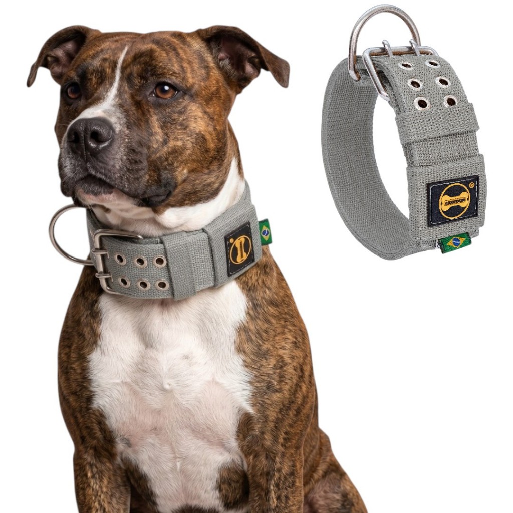 Coleira Tradicional Cinza Cachorro Grande Porte Dogue Dobermann Pit Monster Cane Corso Alabai Pitbul