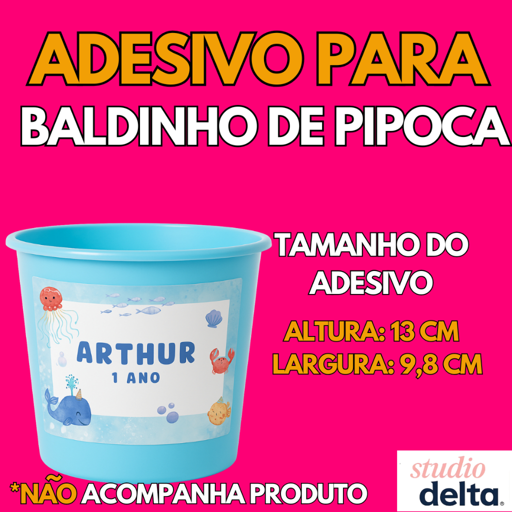 Adesivos para Festa PERSONALIZADOS para Balde de Pipoca de 1L e 1,5L QUALQUER TEMA 13x9,8cm