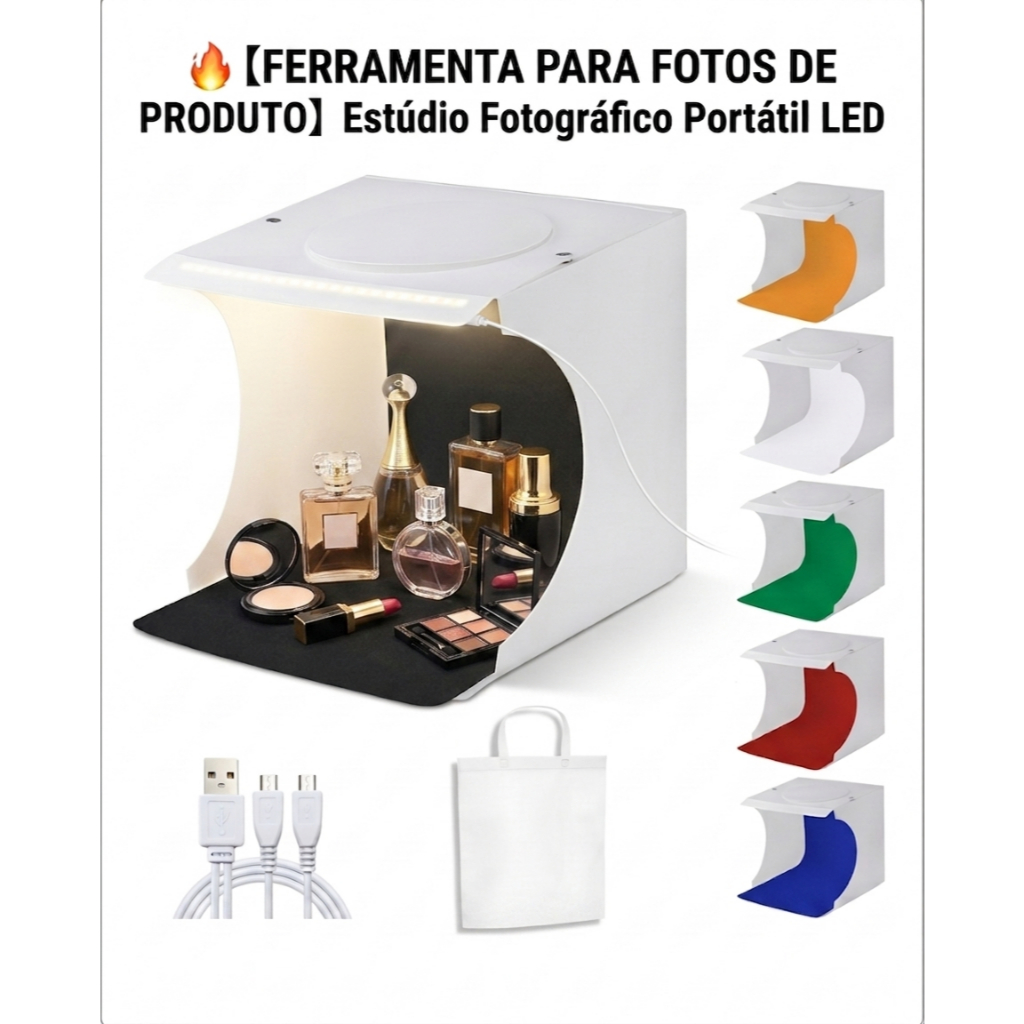 【FERRAMENTA PERFEITA PARA FOTOS DE PRODUTO】Mini Estúdio Fotográfico LED Ins, Dobrável, Portátil e Fácil de Armazenar
