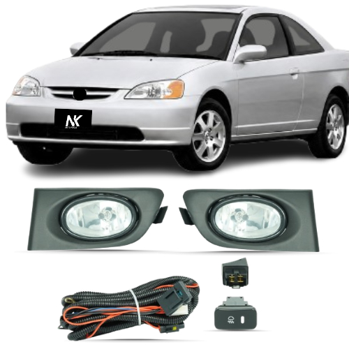 Kit Farol Milha Civic 2001 2002 2003 Com Grade Preto 1ª Linha Novo