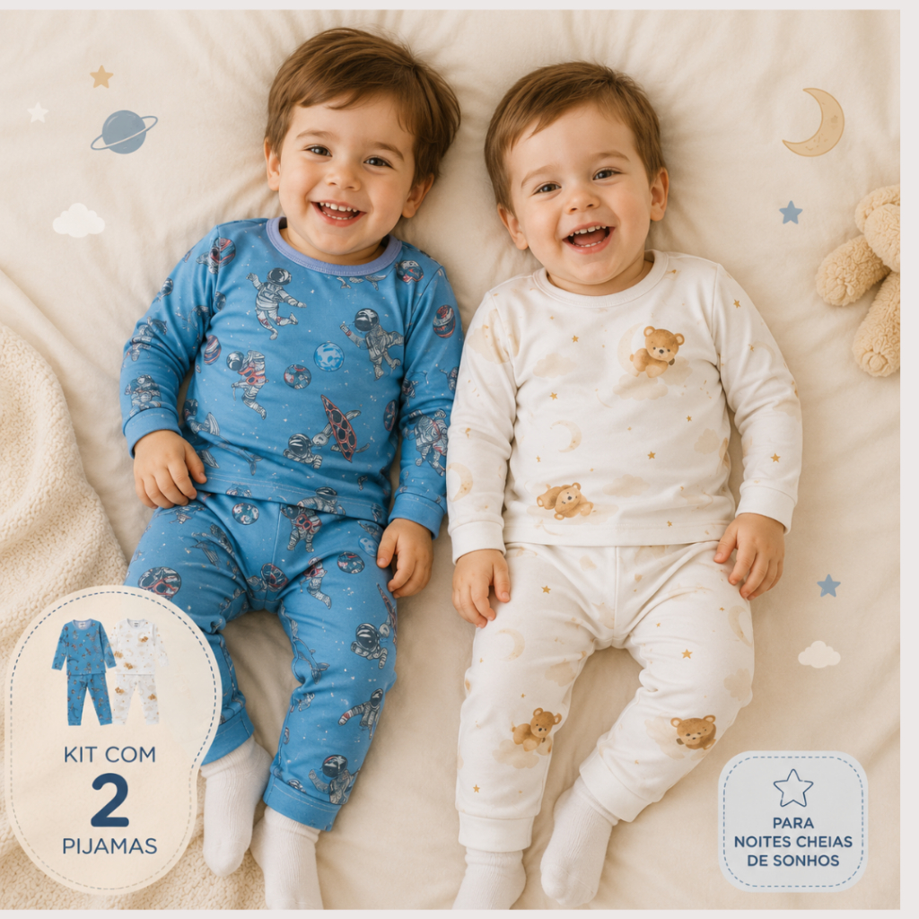 Kit 02 pijamas premium alta qualidade bebê Menino/Menina Estampas Sortidas