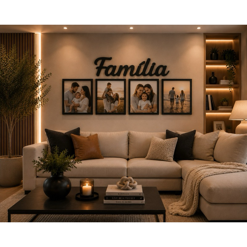 Painel Porta Retrato de Parede Família com 4 Quadros Decorativos | Decoração Moderna para Sala