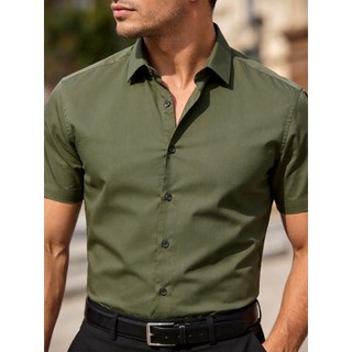 Camisa Social Masculina Manga Curta com Gola Lisa Casual Elegante para Trabalho Festa e Dia a Dia