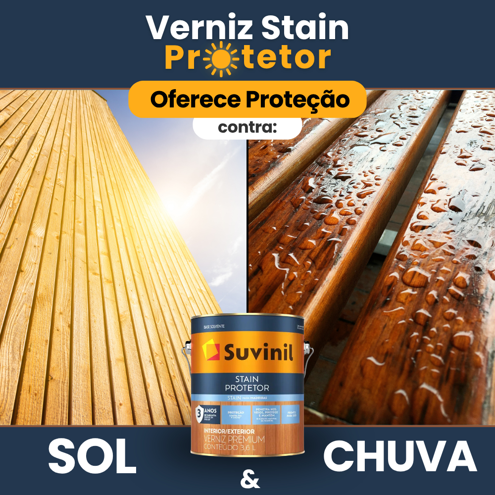Verniz Stain Protetor Acetinado 3,6L Cores Suvinil — imagem 2 de 2