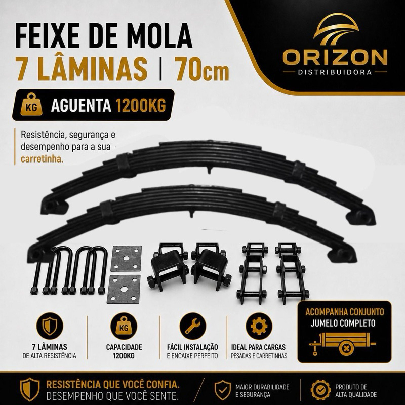 Feixe De Molas 7 Lâminas 70cm Capacidade    1.200 + Conjunto  Jumelos Carretinhas,Reboques,Trailers