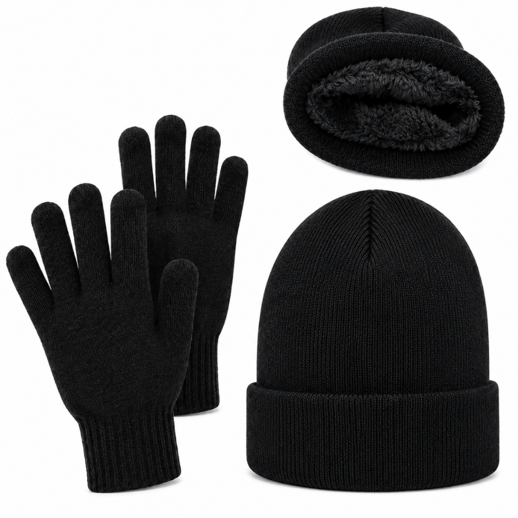 Touca e Luva de Lã Frio Intenso Gorro Inverno Quentinho Forrada Escola Juvenil Adolescente Unisex