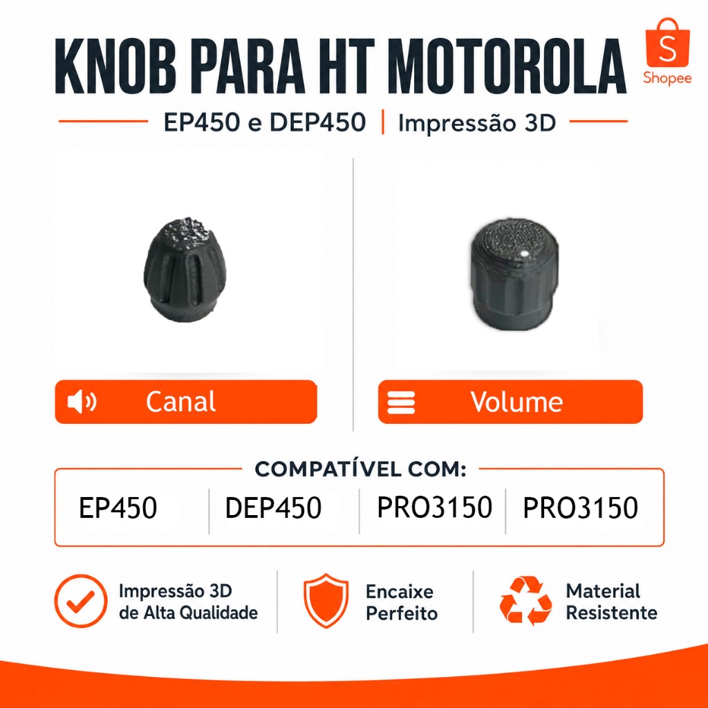 Kit 10 Pares de Knobs (Canal + Volume) Para Rádio Comunicador Motorola EP450 / DEP450