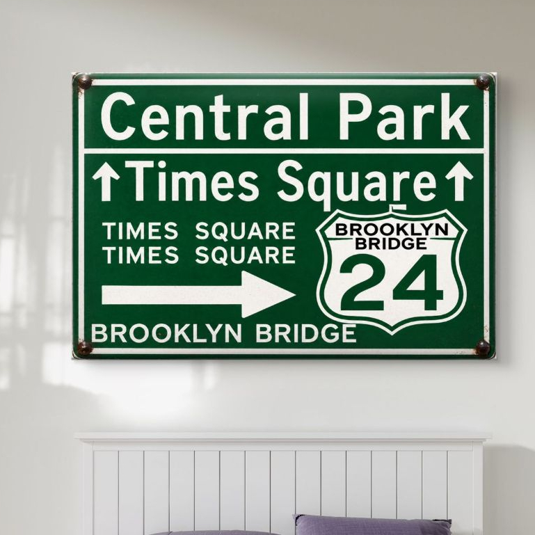 Quadro Decorativo Placa Central Park MDF 110x70 Estilo Nova York Vintage Retrô Moderno