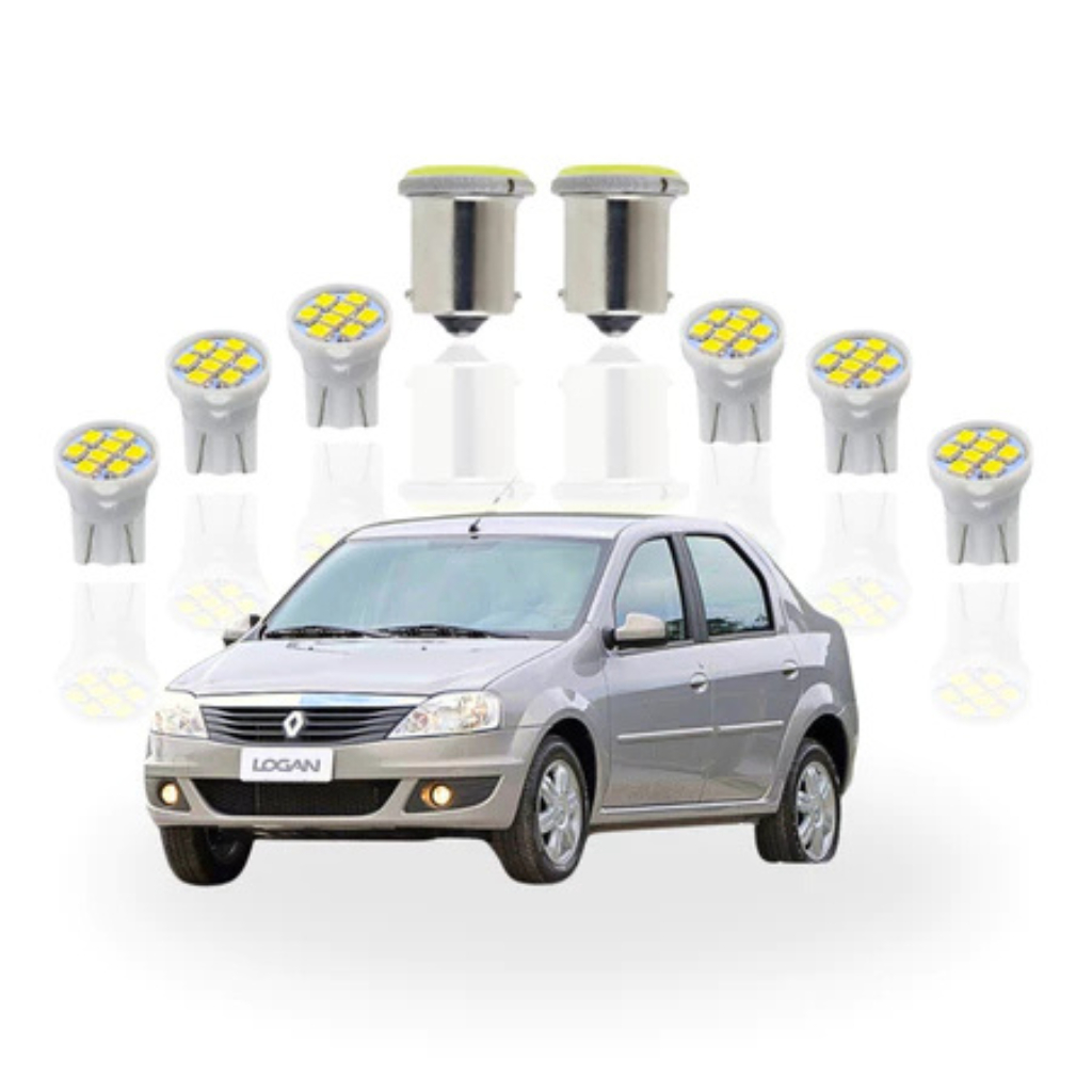Kit Lâmpada Led Renault Logan 2007 a 2020 ( Placa Teto Ré Farolete) T10 1 Polo 1156 pingo pinguinho internas Lanterna