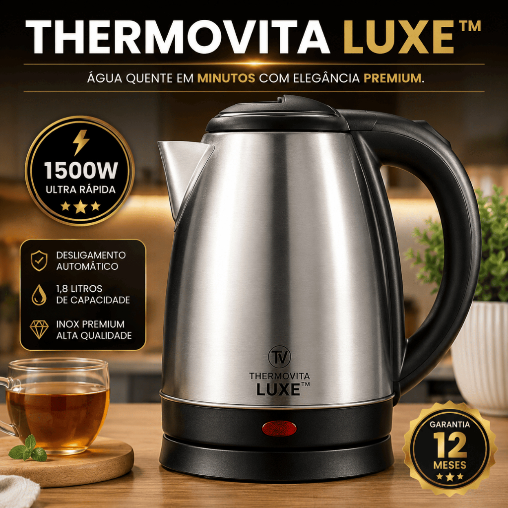 Chaleira Elétrica Inox 1,8L 1500W ThermoVita Luxe™ Desligamento Automático Aquecimento Rápido 220V Premium