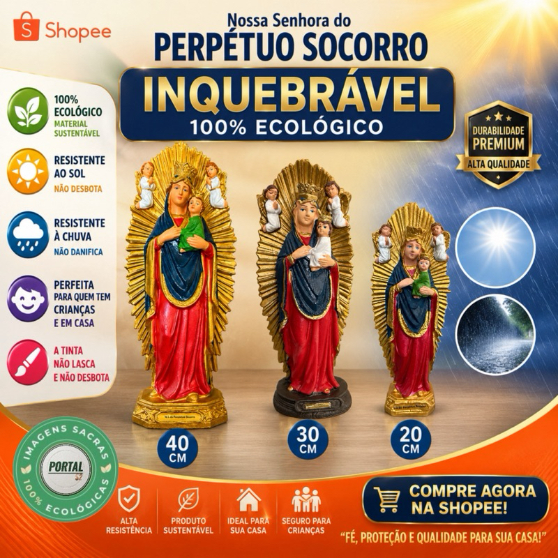 Imagem Nossa Senhora do Perpétuo Socorro 40cm, 30cm e 20cm inquebrável borracha