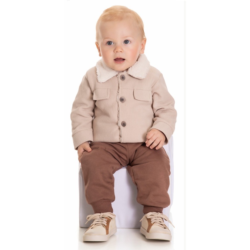 CONJUNTO MASCULINO CASACO MOLETOM CANELADO COTELÊ  FORRO PELO  CALÇA MOLETOM RANDA MUNDU MENINO BEBE P M G INVERNO 10450