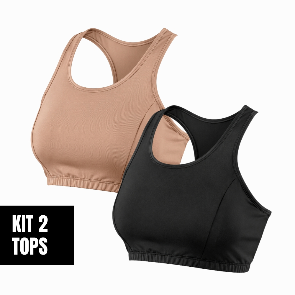 Kit 2 Tops Fitness Femininos Esportivos Modelagem Nadador Sem Bojo Suplex Encorpado Minay