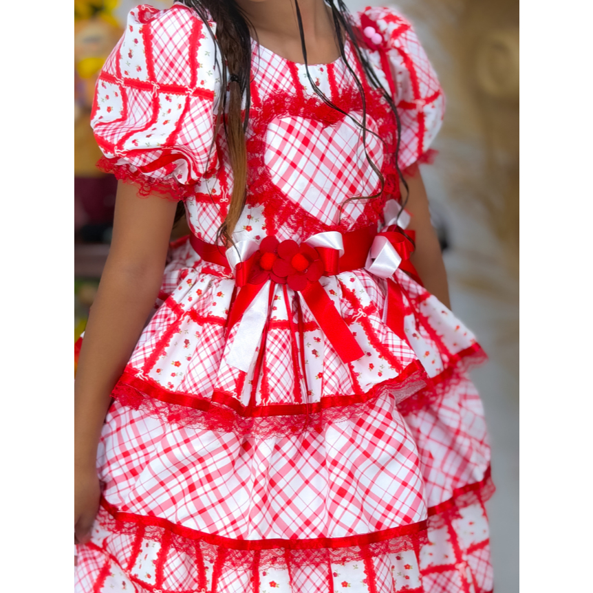Vestido Junino Coração Luxo Arraiá Quadrilha Festa Junina VESTIDO DE LUXO FESTA JUNINA