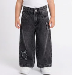 Calça Jeans Wide Leg Infantil Menina Pantalona Grafite 100% Algodão Tam 1 a 8 Anos