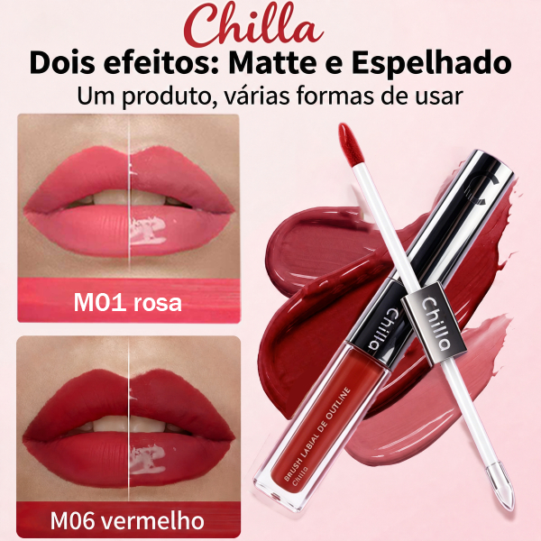 chilla 6 Cores 2 em 1 Batom Duo Face-Matte e Gloss, À Prova D'água, Longa Duração, Cores Vibrantes