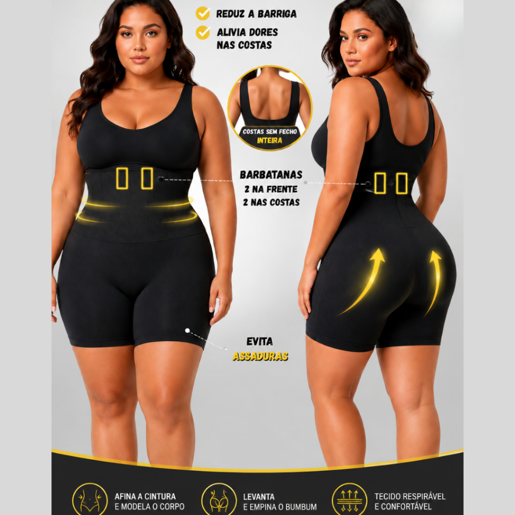 Kit Short Cinta Modeladora até Plus Size Feminina Cintura Alta Efeito Levanta Bumbum Compressão Bermuda, Reduz Medidas