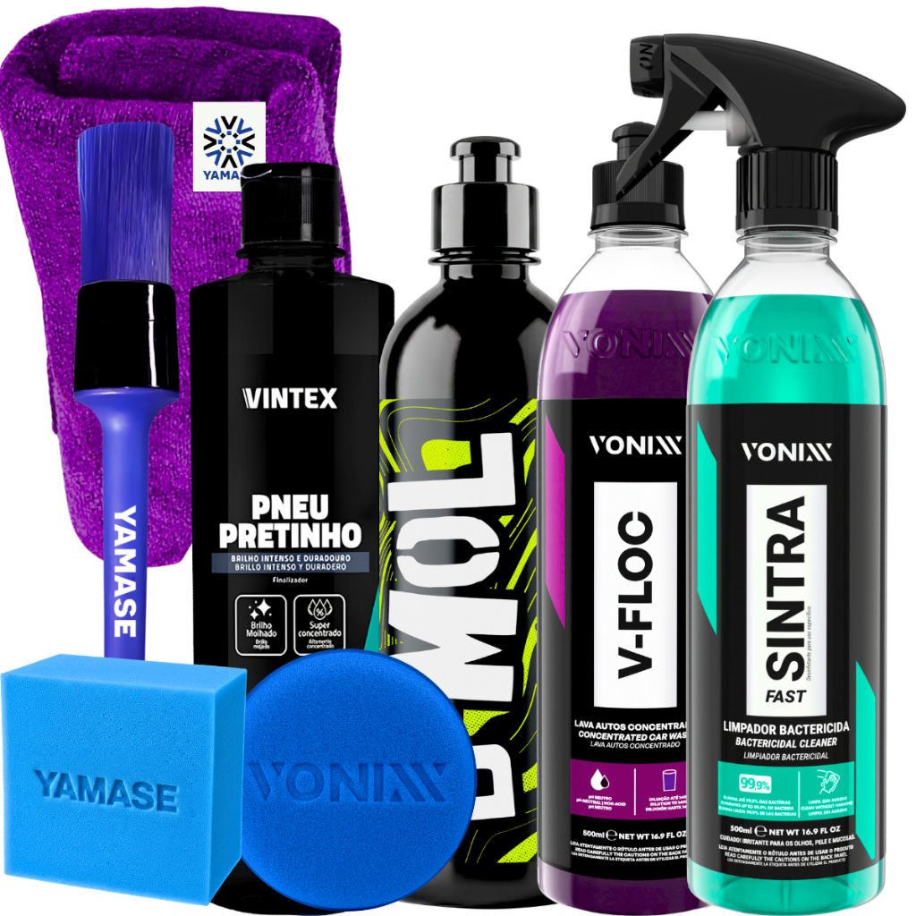 Kit Lavagem Vonixx V-Floc + Sintra Fast + Pneu Pretinho + D-Mol Dub Boyz + Acessórios