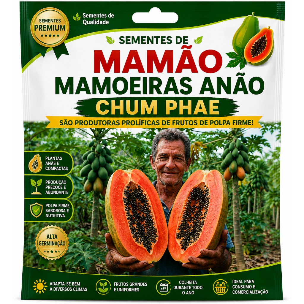 sementes de mamao , mamoeiras anao Chum Phae são produtoras prolíficas de frutos de polpa firme